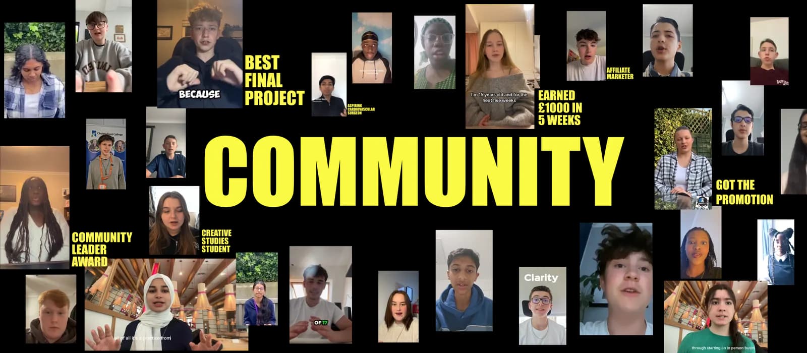 Collage of Earniversity students at work and on camp